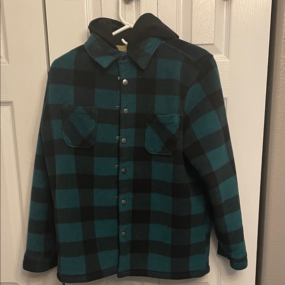 Green and Black Flannel Jacket with Hood - Picture 1 of 3